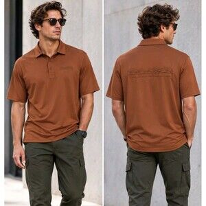 NWT Santo Studio Last Supper Polo Shirt Men’s M Brown Tonal Graphic Stretch Golf